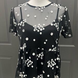 Elegant Black Floral Mesh Top